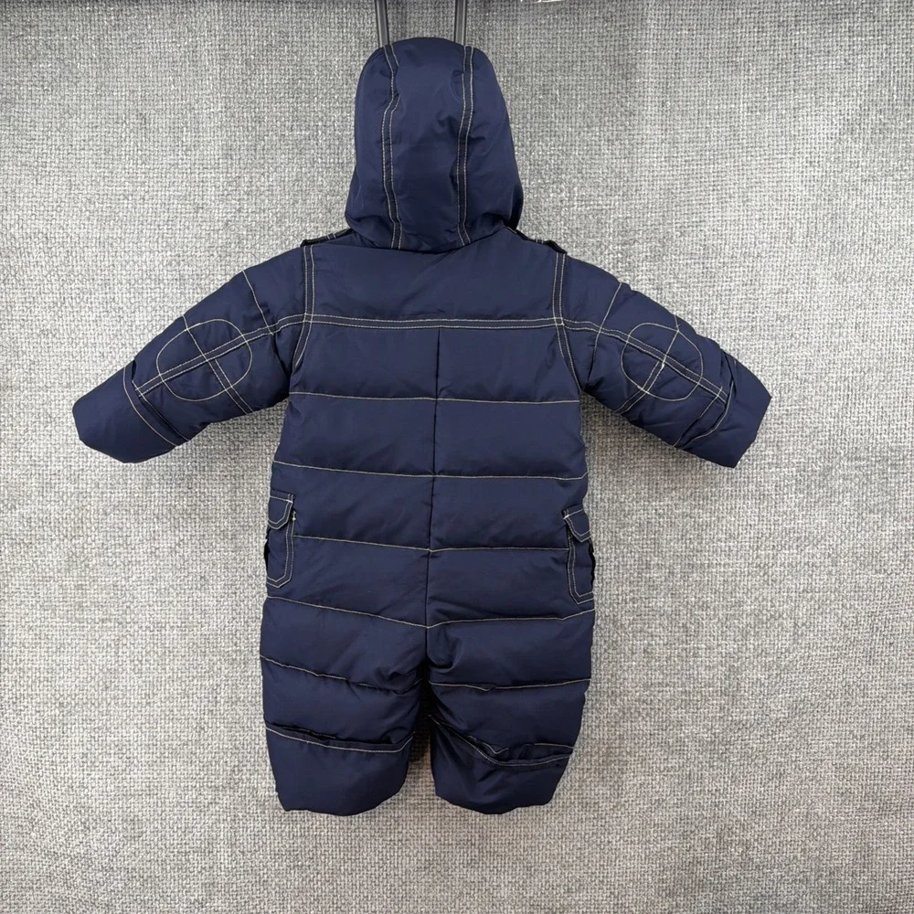 Baby Gap 3-6 Months Down Filled Cargo Pocket Down Faux Fur Hooded‎ Snowsuit Navy